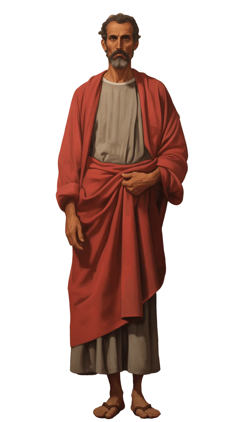 Saint Thomas the Apostle wearing a red robe