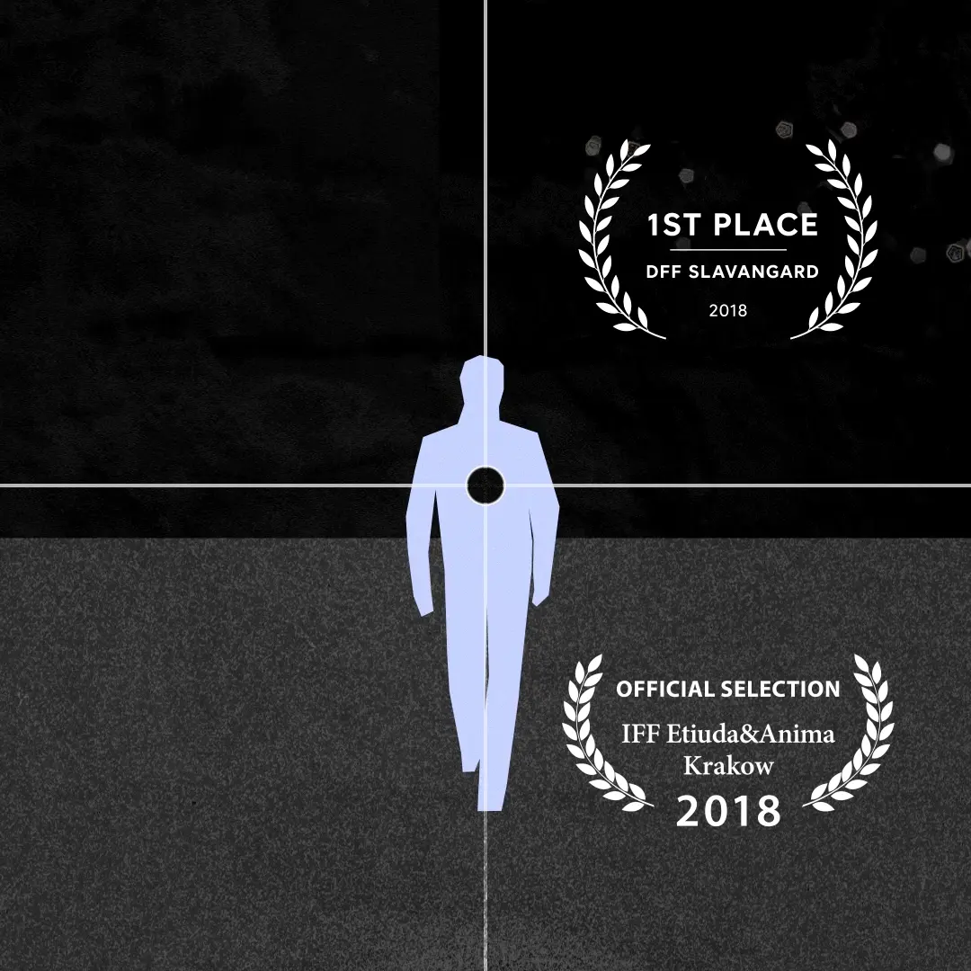 Human silhouette against an abstract dark space